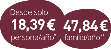 Desde solo 15,99€ persona/año o 41,49€ familia/año